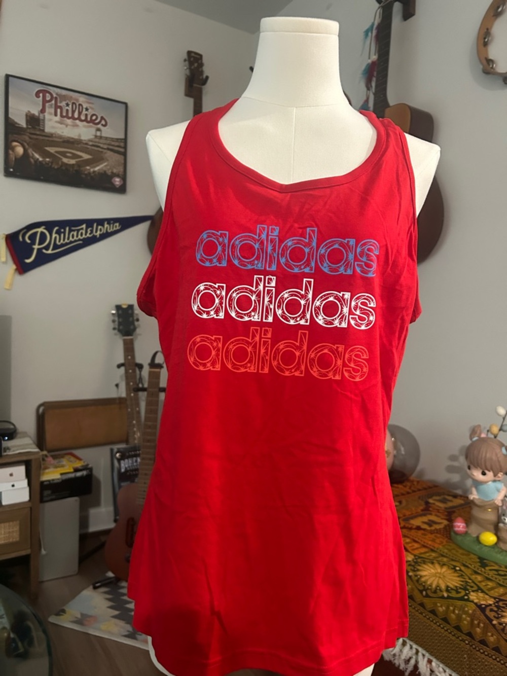 adidas Red Tank Top with Triple Logo